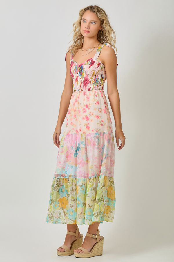 tie strap tiered maxi dress STRAP TIED TIERED LONG DRESS