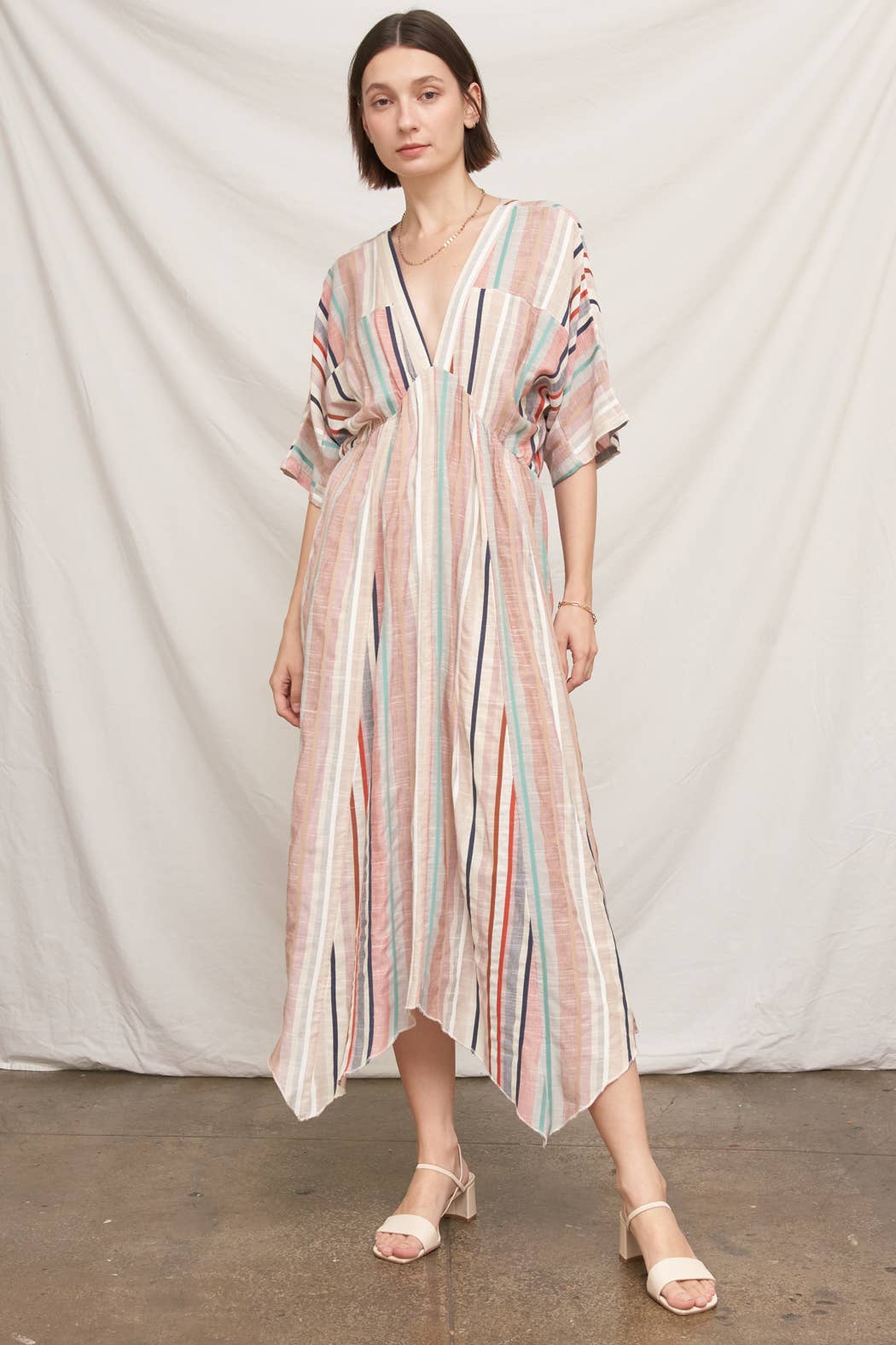 Kimono Sleeve Multicolor Striped Maxi Dress