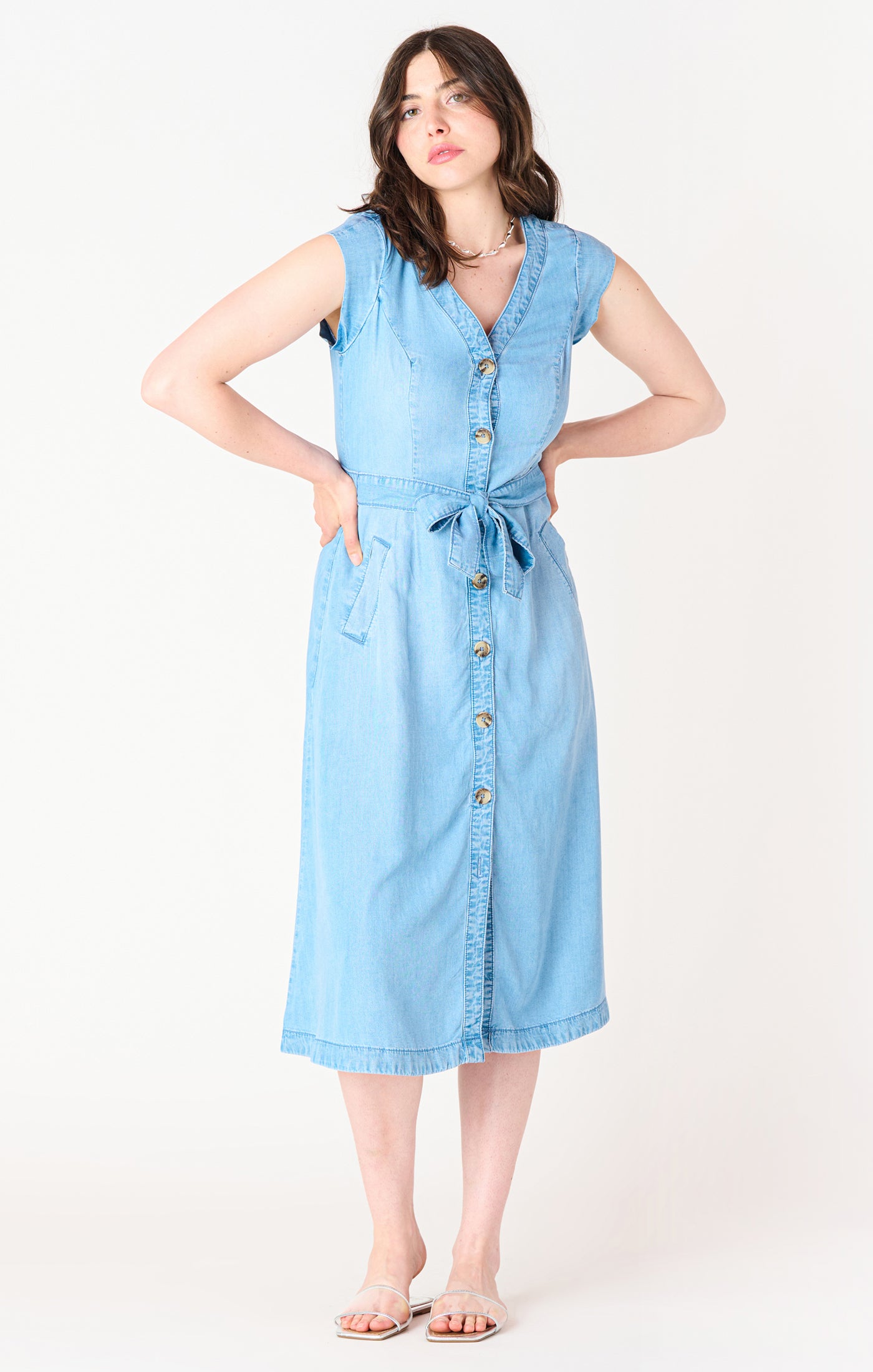 blue tencel dress Luca Dark Blue Tencel Tier Dress