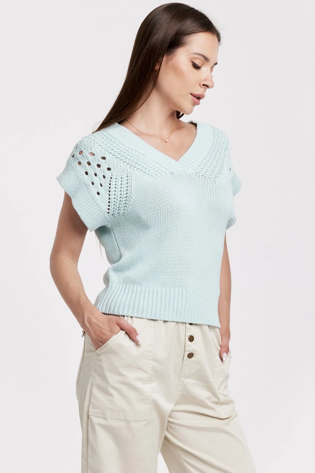 3/4 Crochet Detail Pullover main image 0