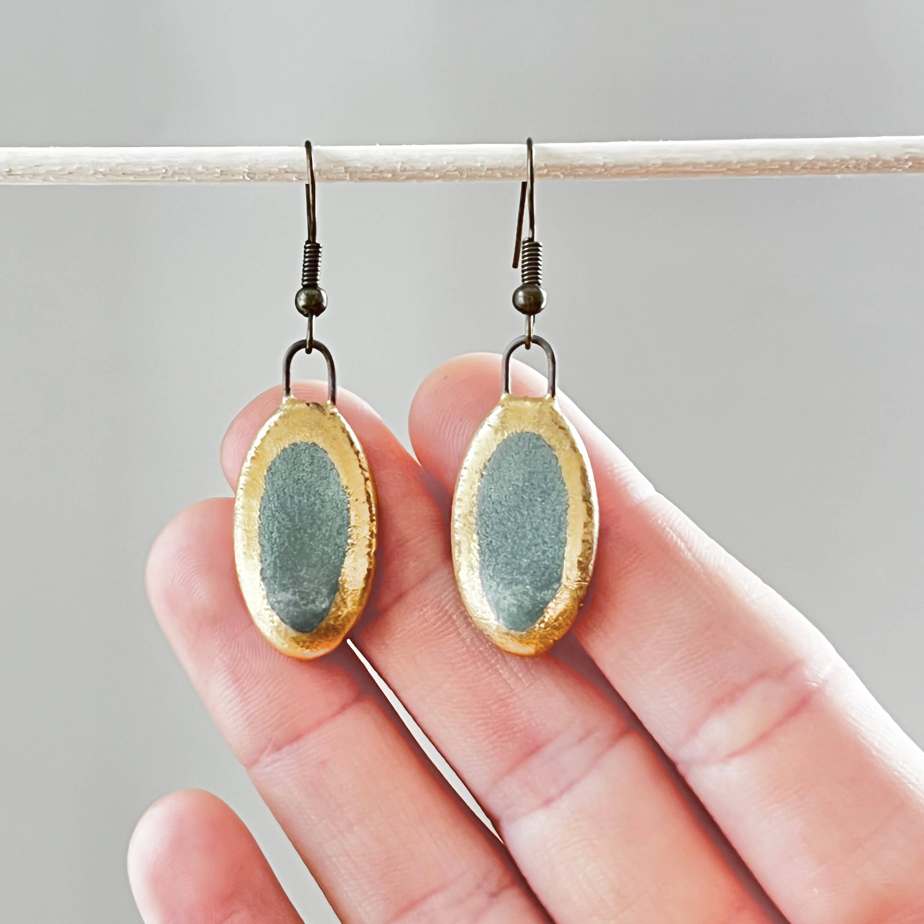 Gold Edge Turquoise Oval Earrings