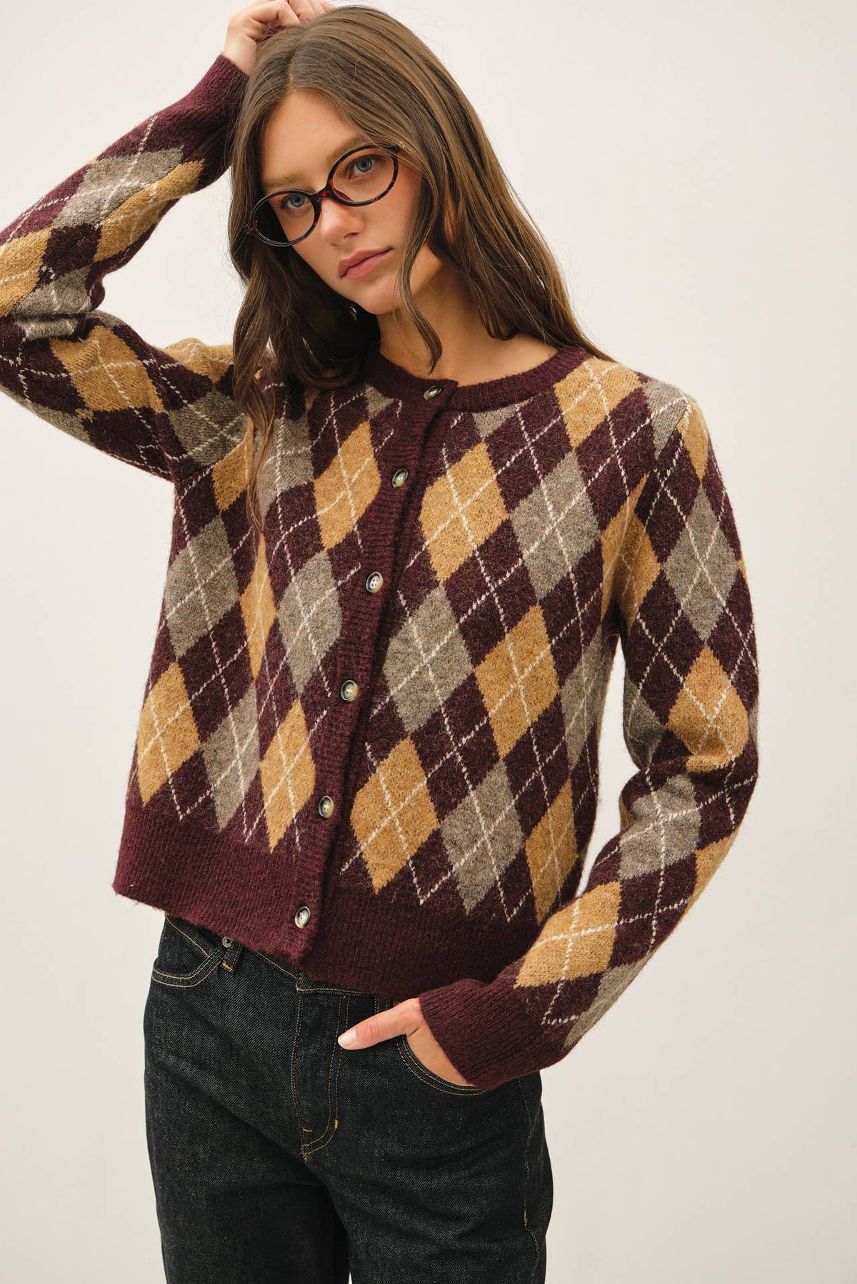 ARGYLE PATTERN SWEATER CARDIGAN