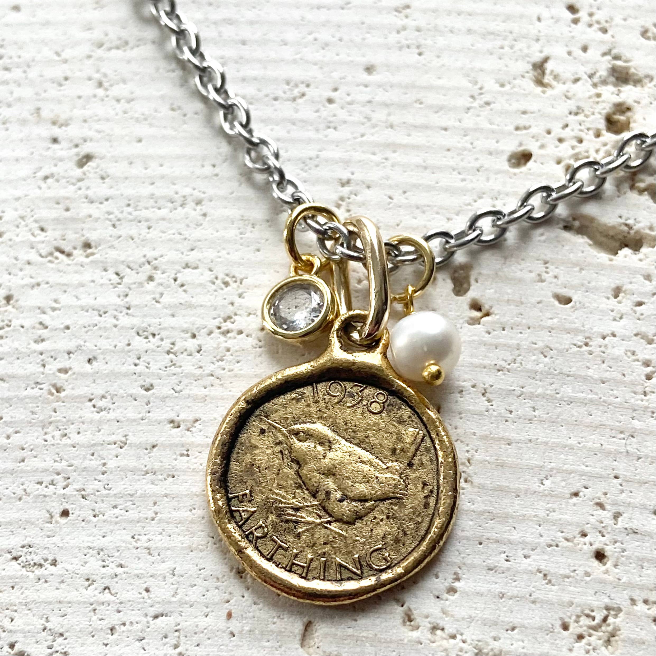 English Farthing Gold Coin Necklace