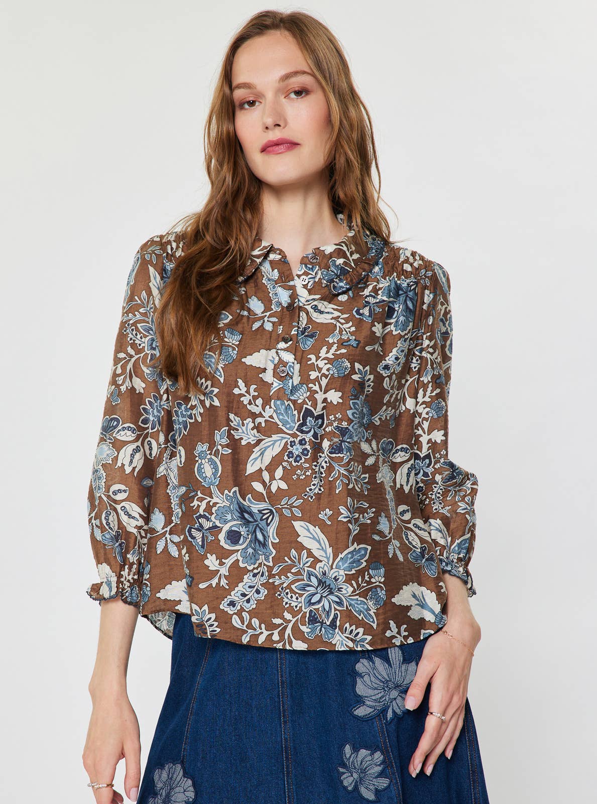 Botanical Floral Collared Blouse