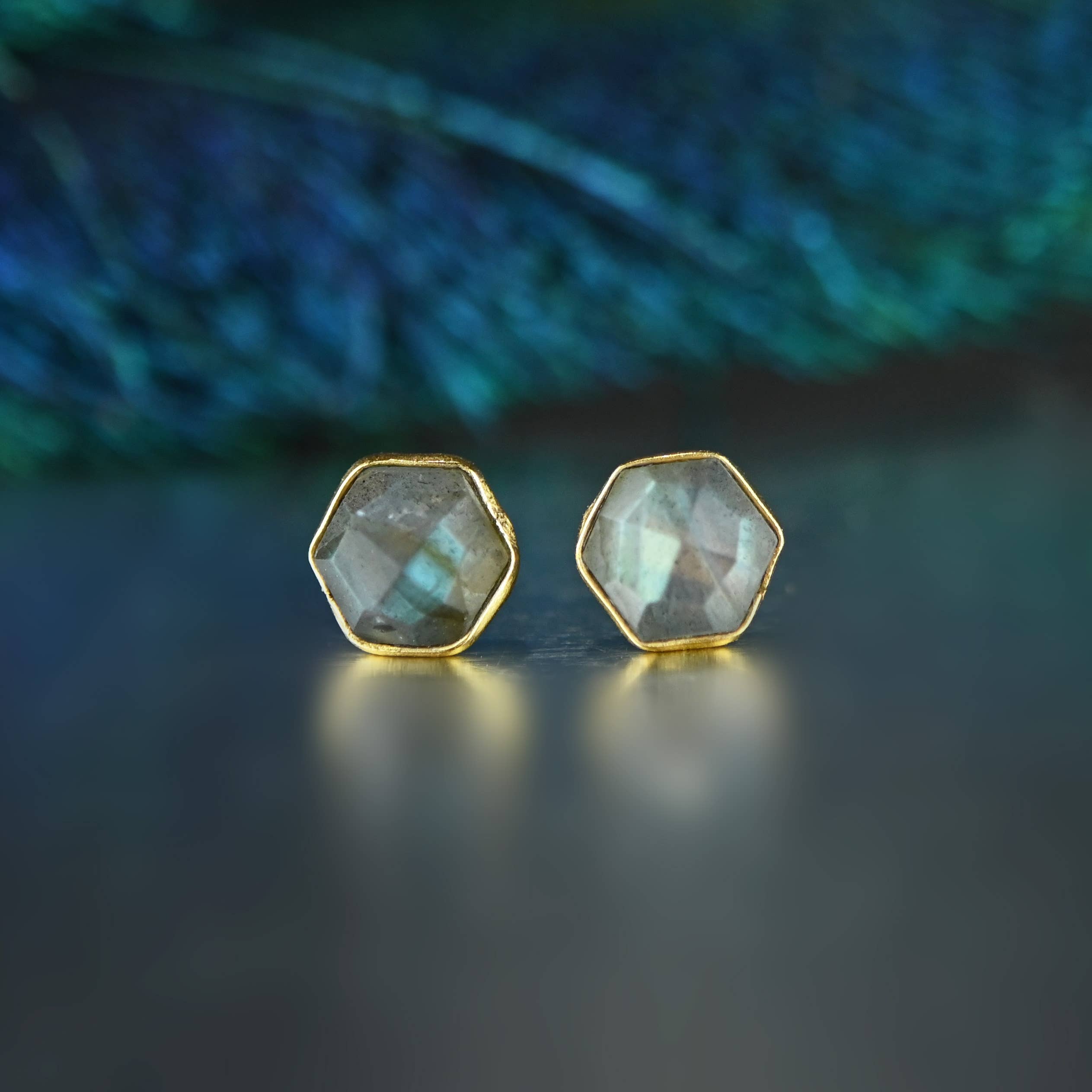 Hexagon Gemstone Studs