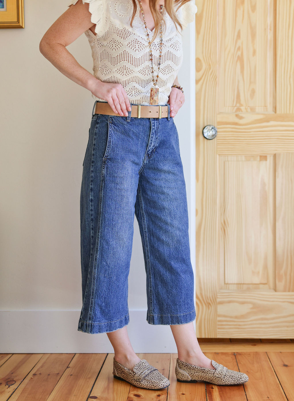 Side Seam Wide Denim Capri