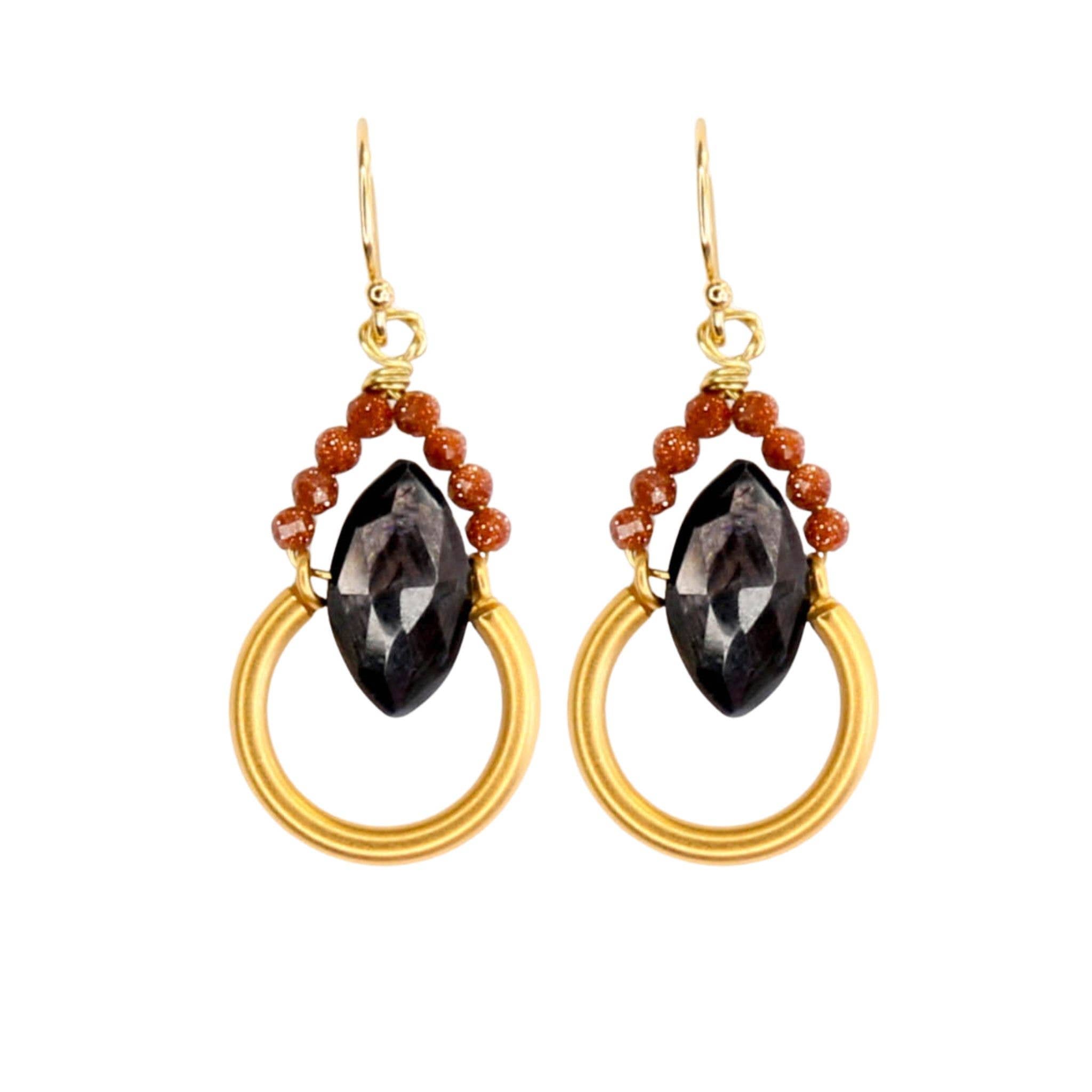 Pendula Earring Black Spinel & Sunstone