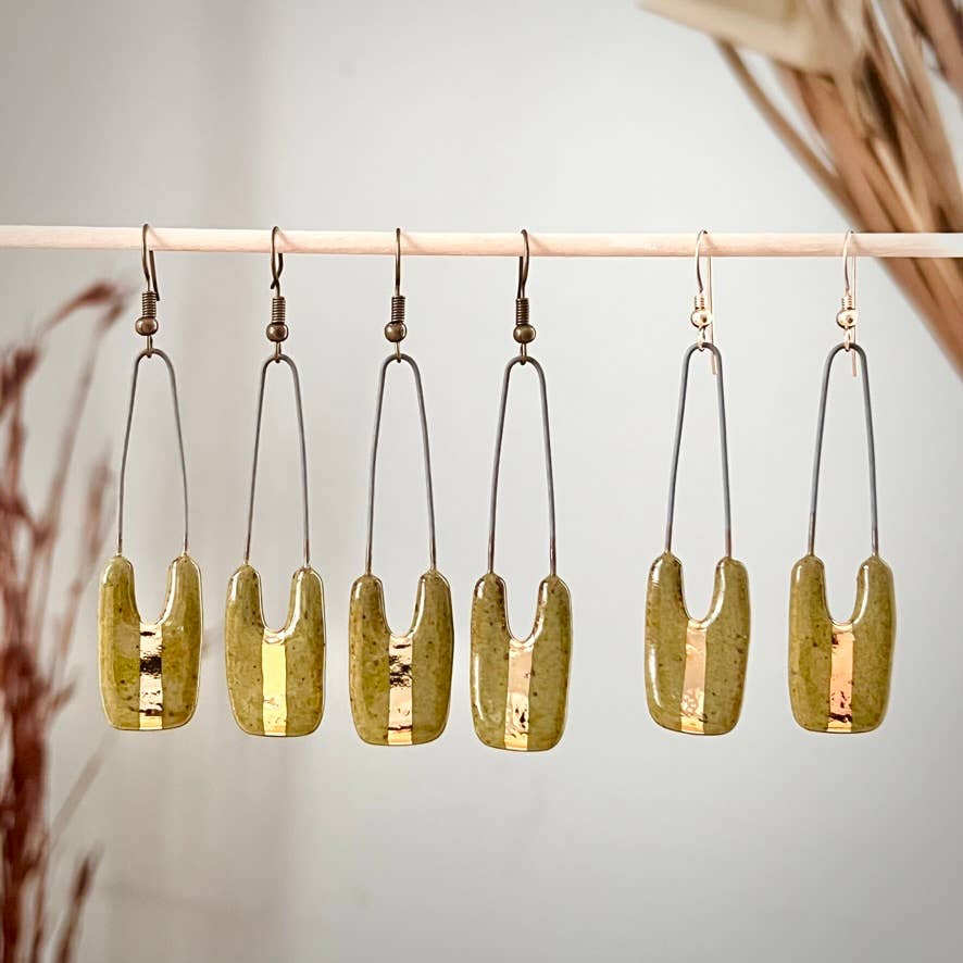 Olive & Gold Rectangle Earrings