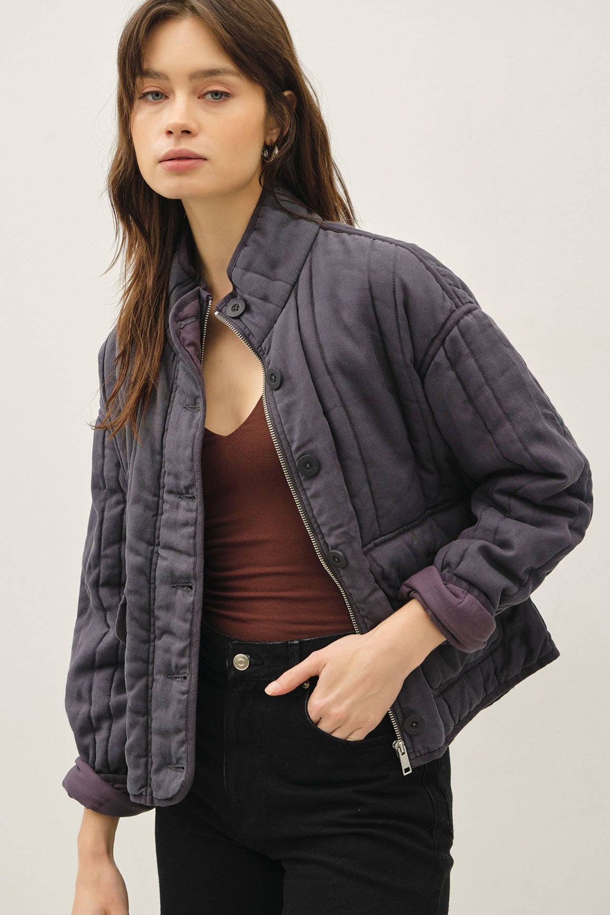 GARMENT WASHED QUILTING JACKET