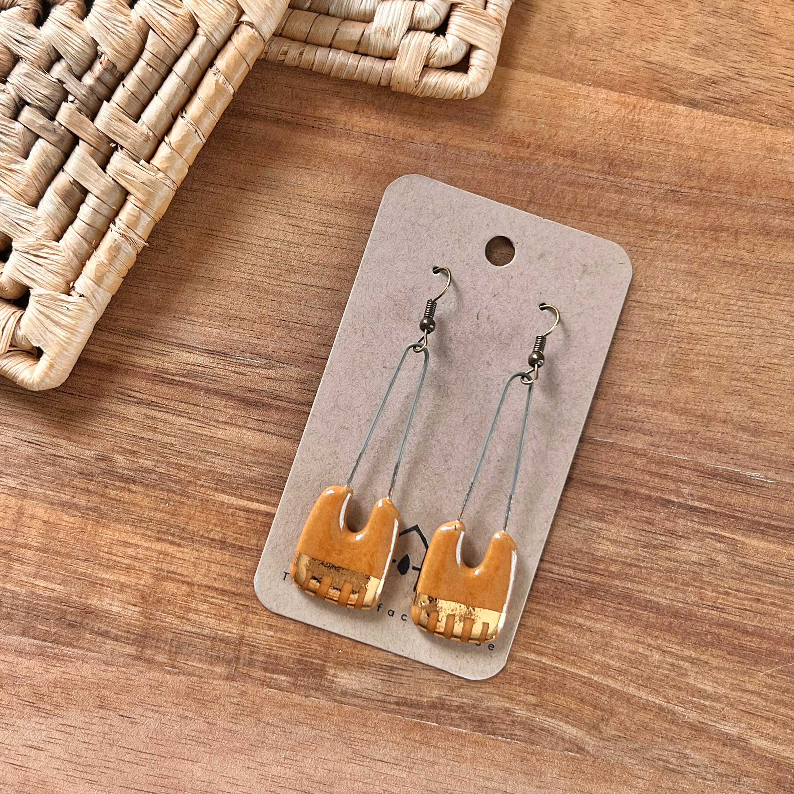 Orange Saddle Gold Earrings