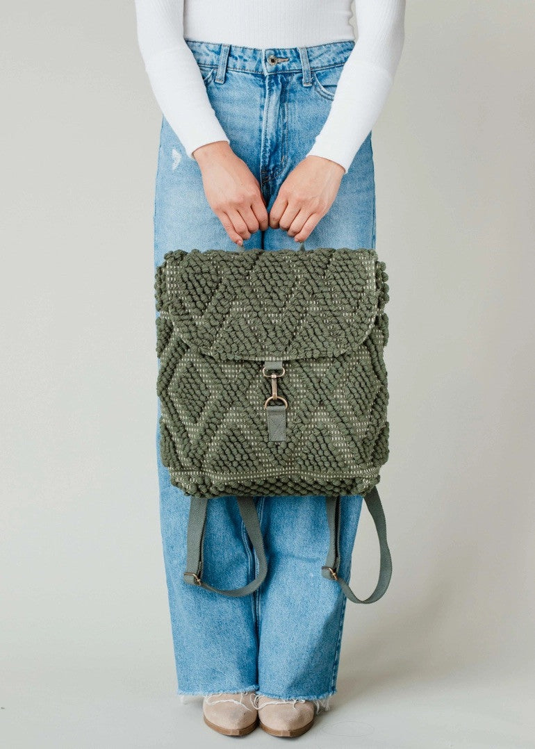 Forest Green Diamond Pattern Backpack