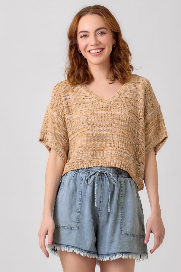 RELAXED MELANGE VNECK SWEATER