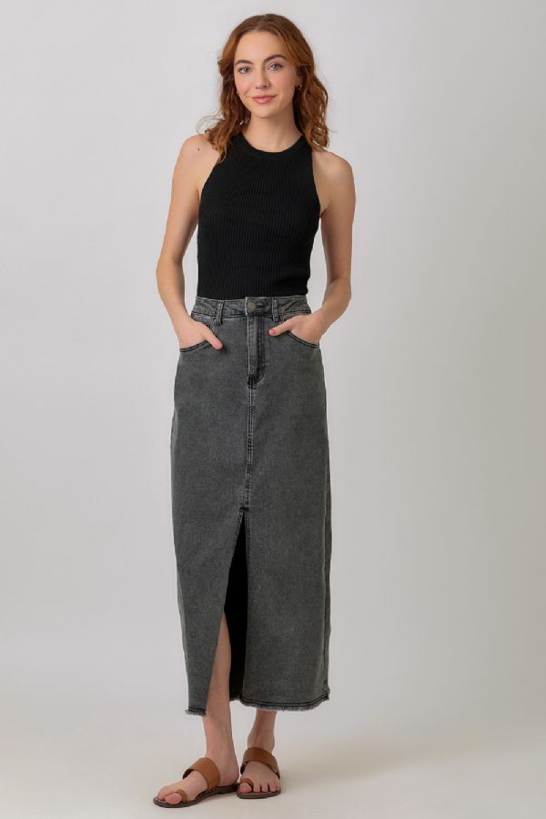 WASHED FRONT SLIT SKIRT