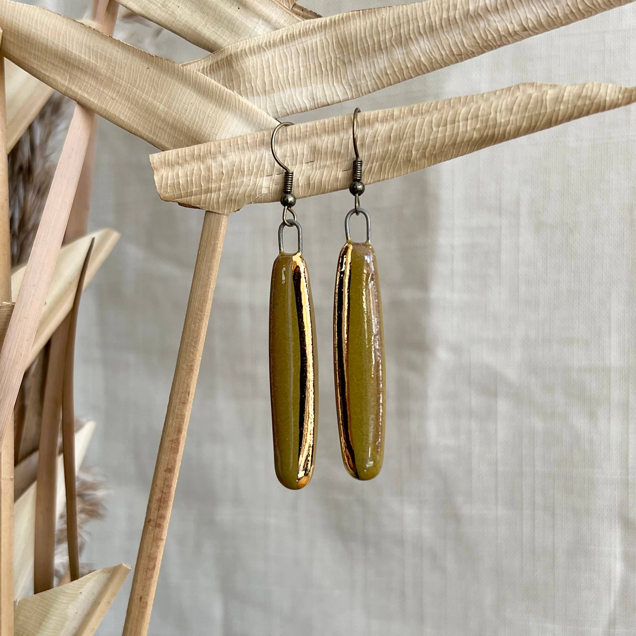 Olive Gold Edged Earrings