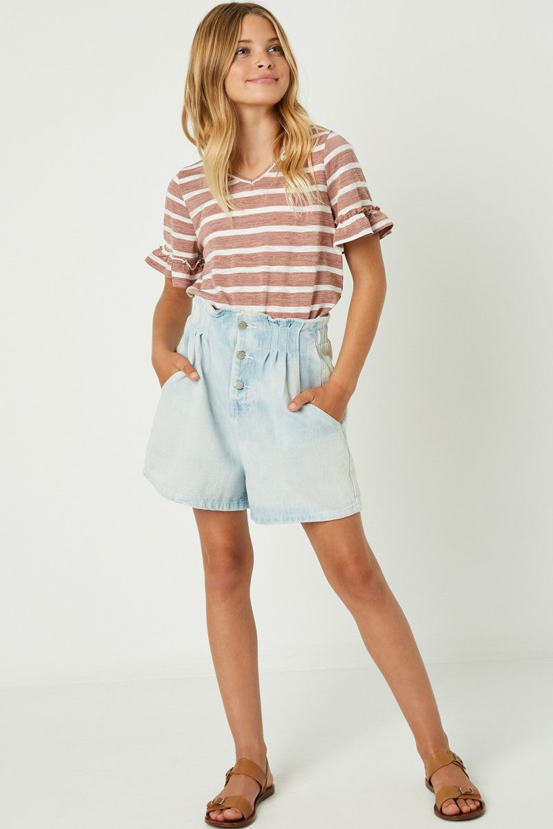 Pleated Denim Shorts by Hayden