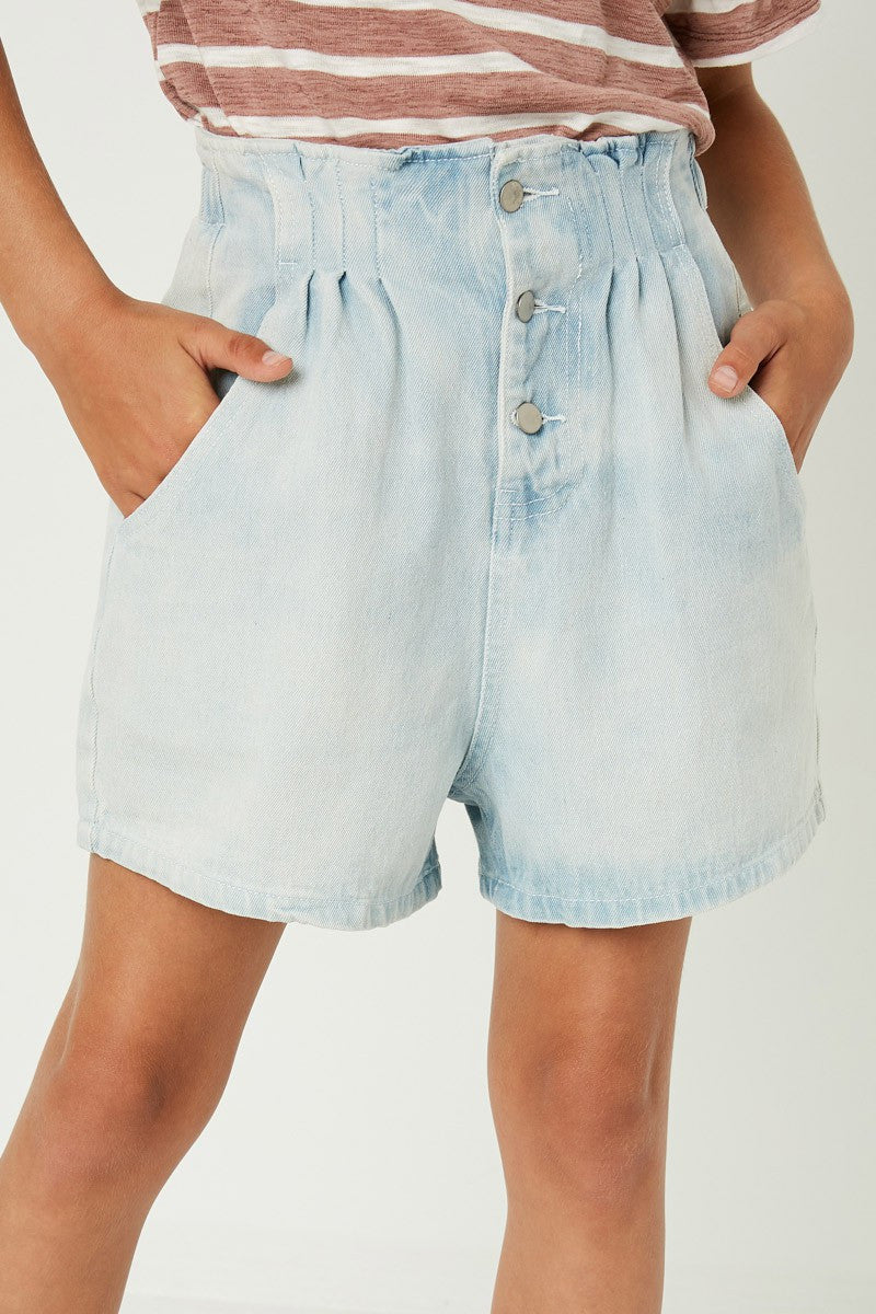 Pleated Denim Shorts by Hayden