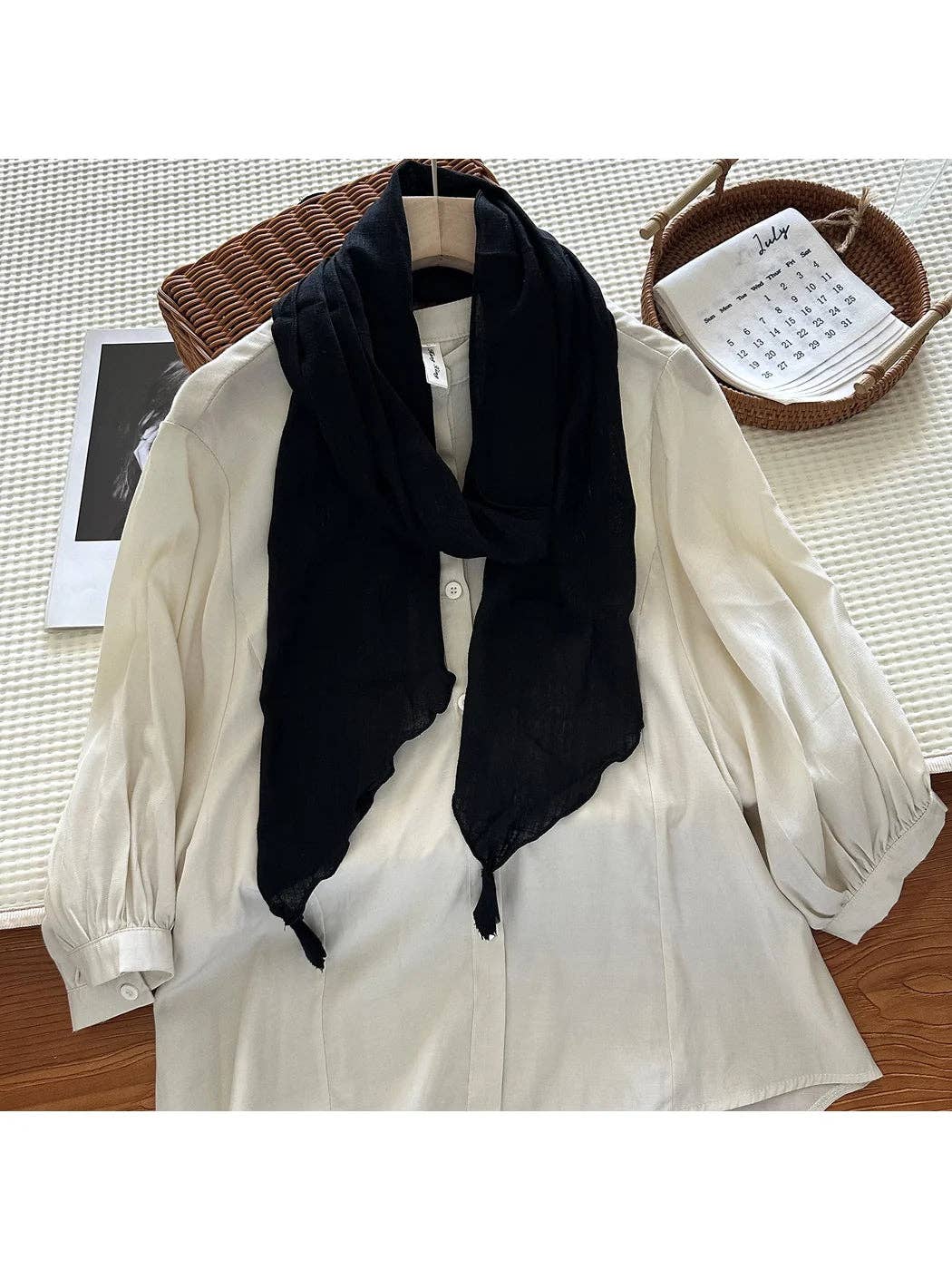 Tassel Crosshatch-Texture Scarf