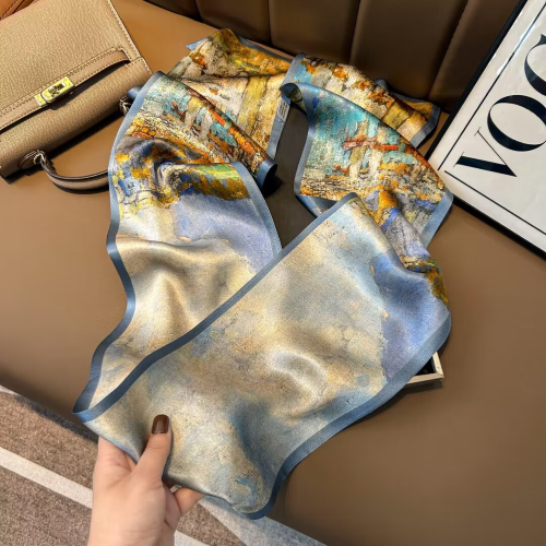 Print Silk Skinny Scarf