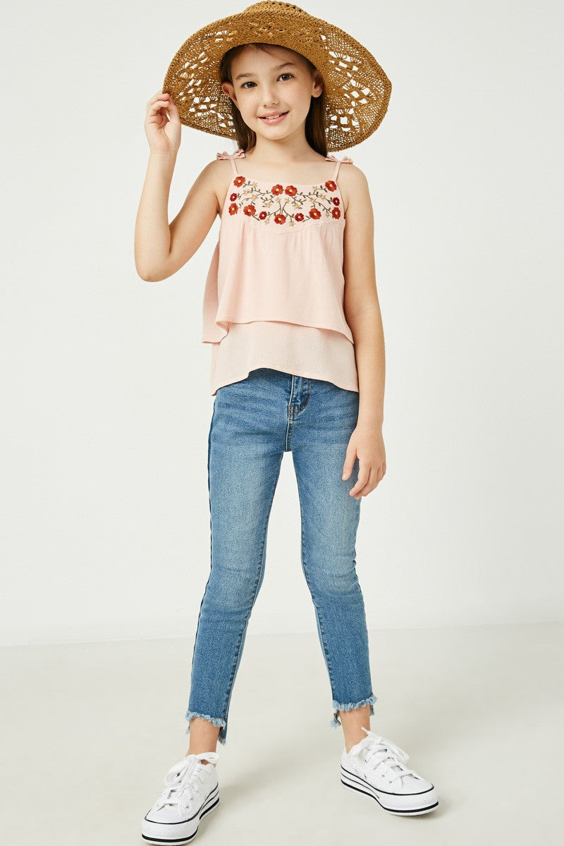 Girls Embroidered Tiered Pleated Tank by Hayden