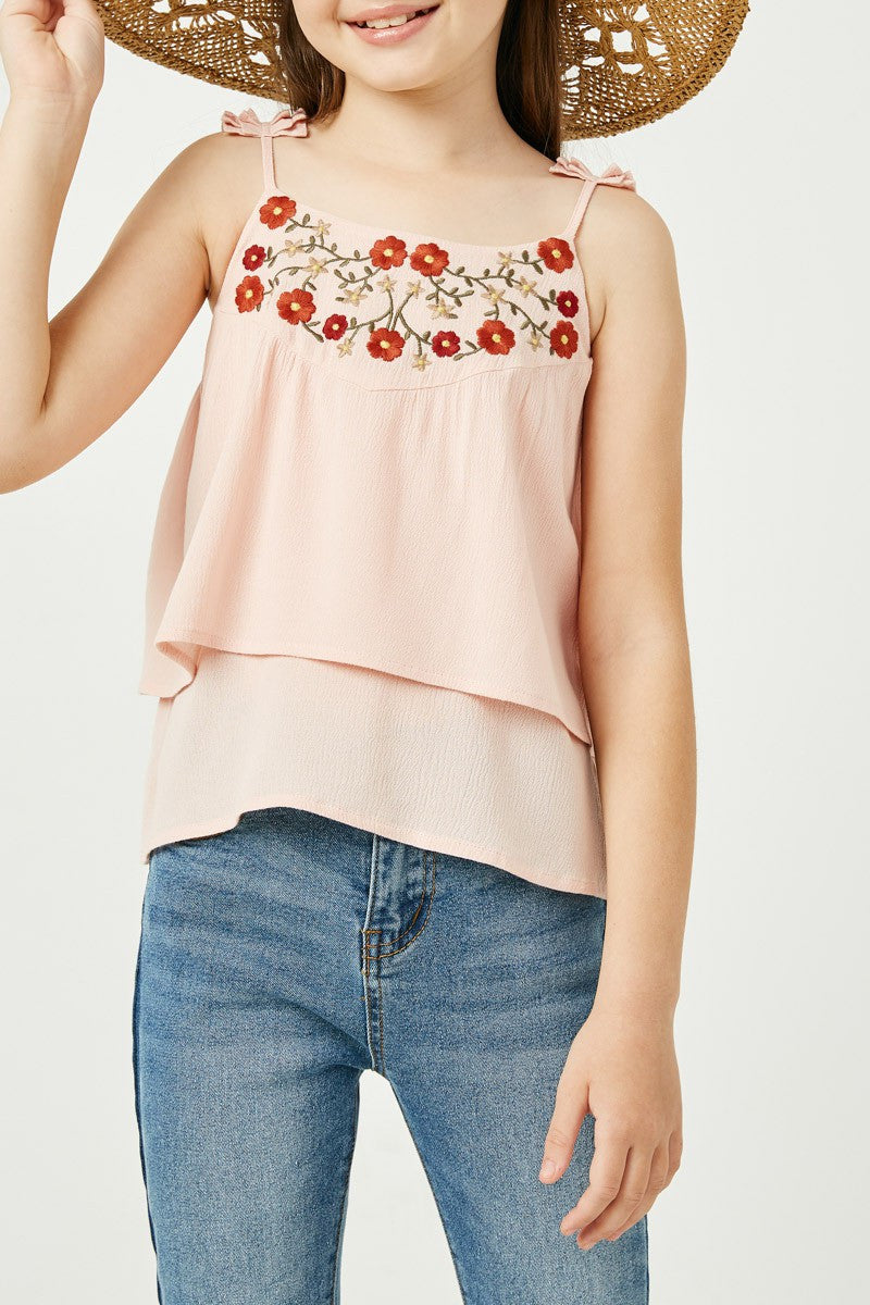 Girls Embroidered Tiered Pleated Tank by Hayden