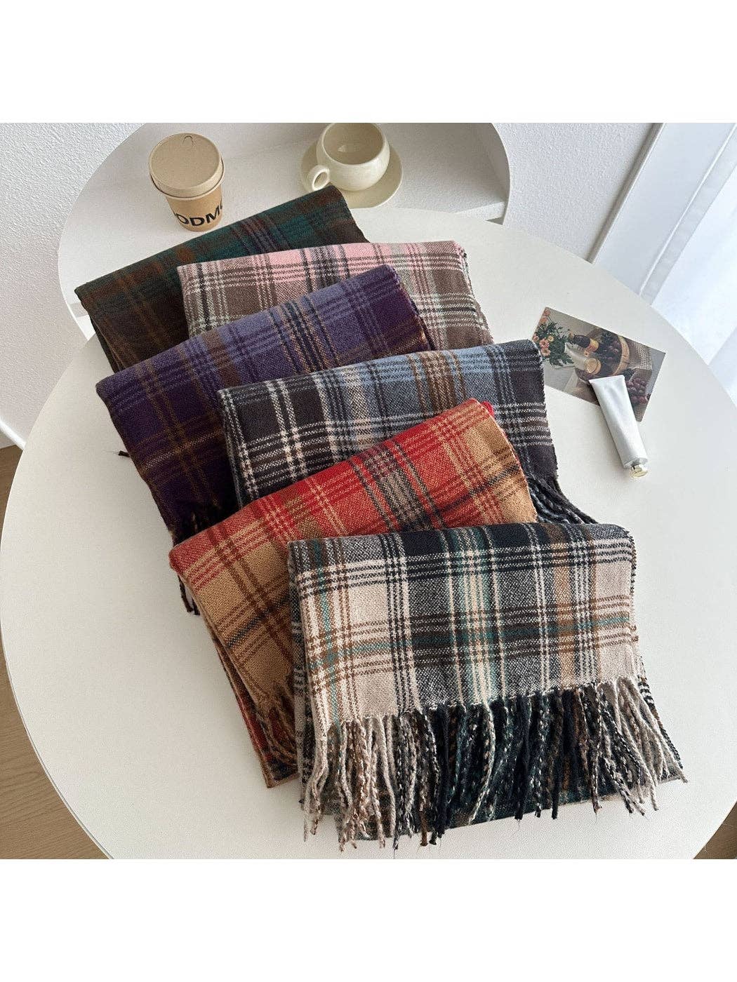 Multicolor Plaid Fringe Scarf