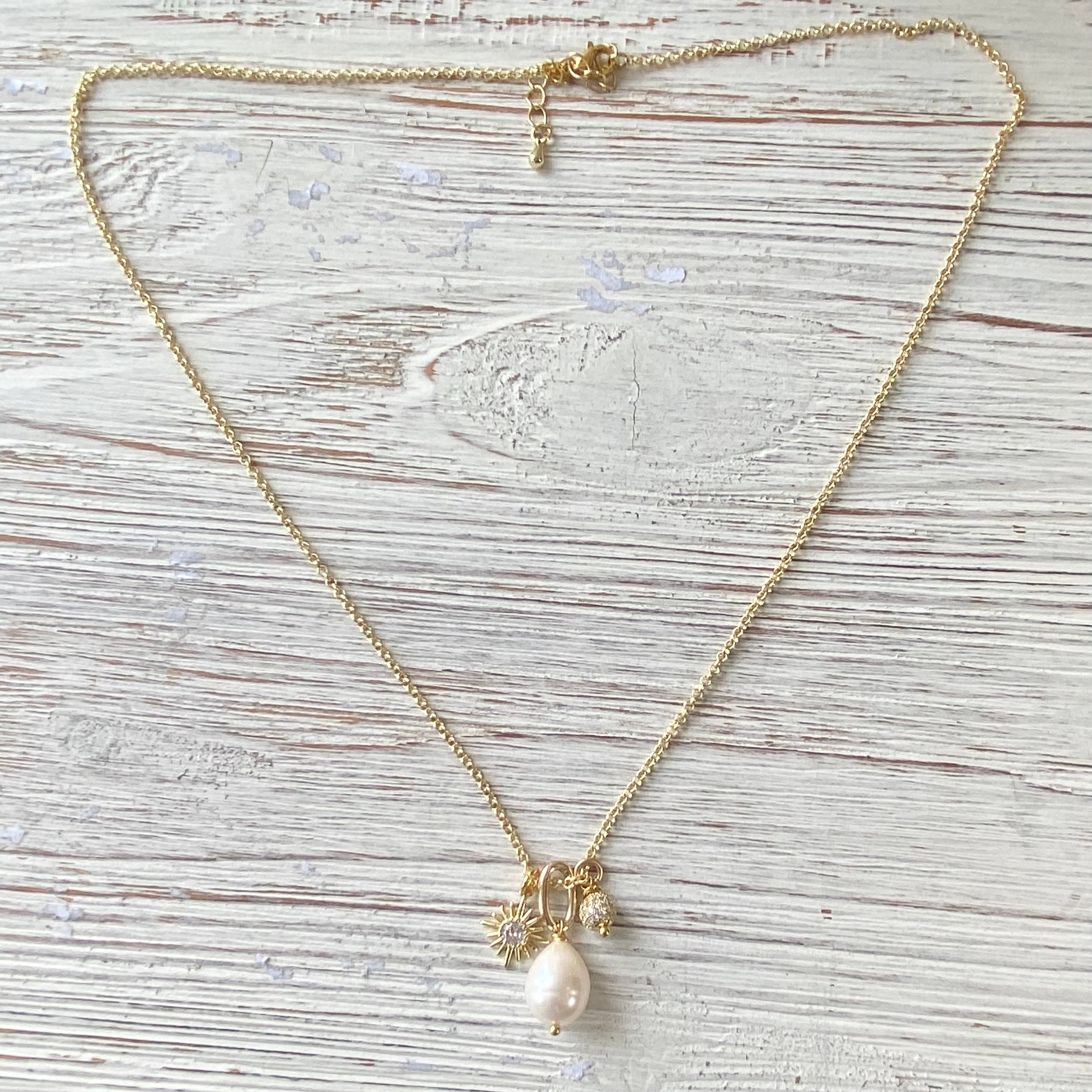 Pearl, Sun, Pave Necklace