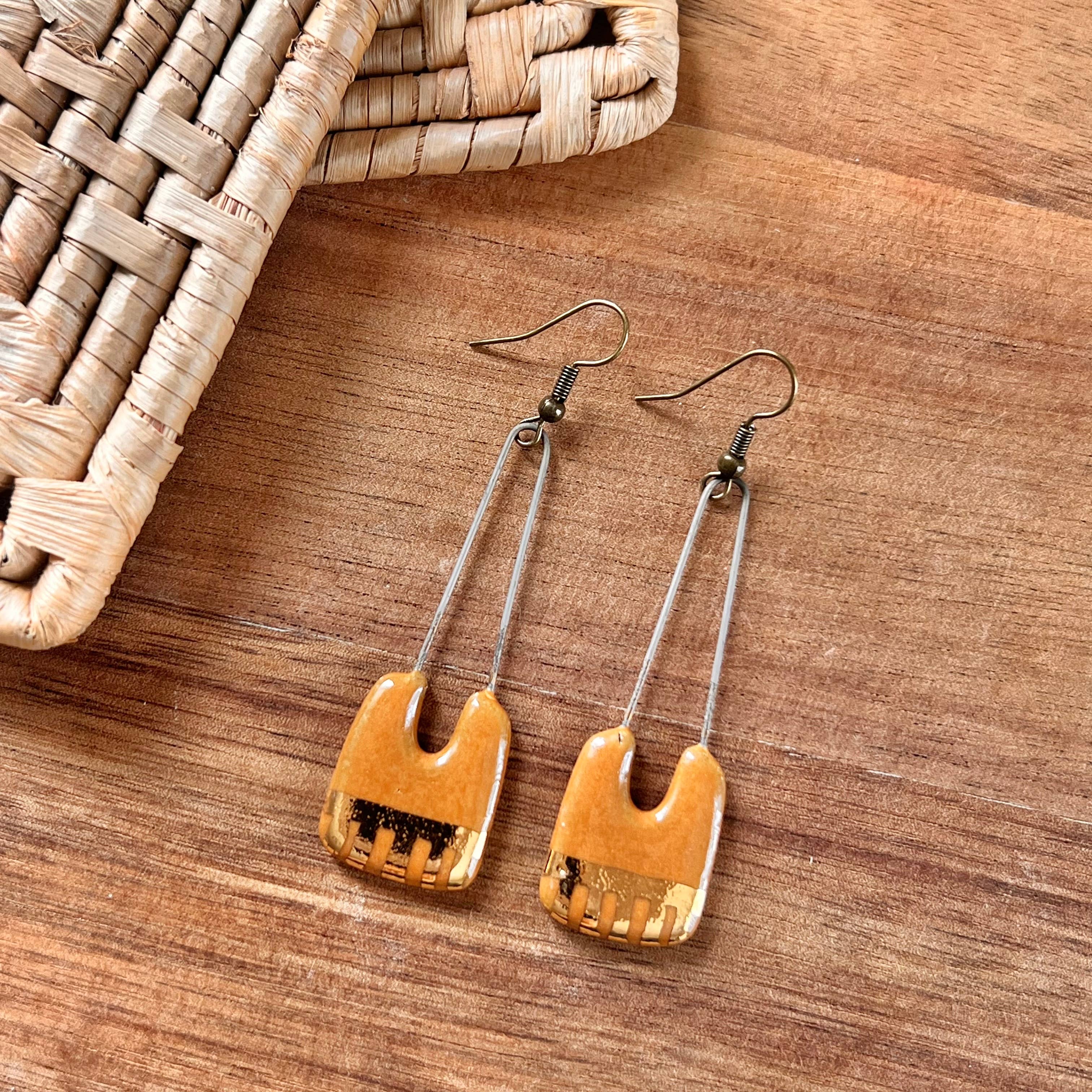 Orange Saddle Gold Earrings