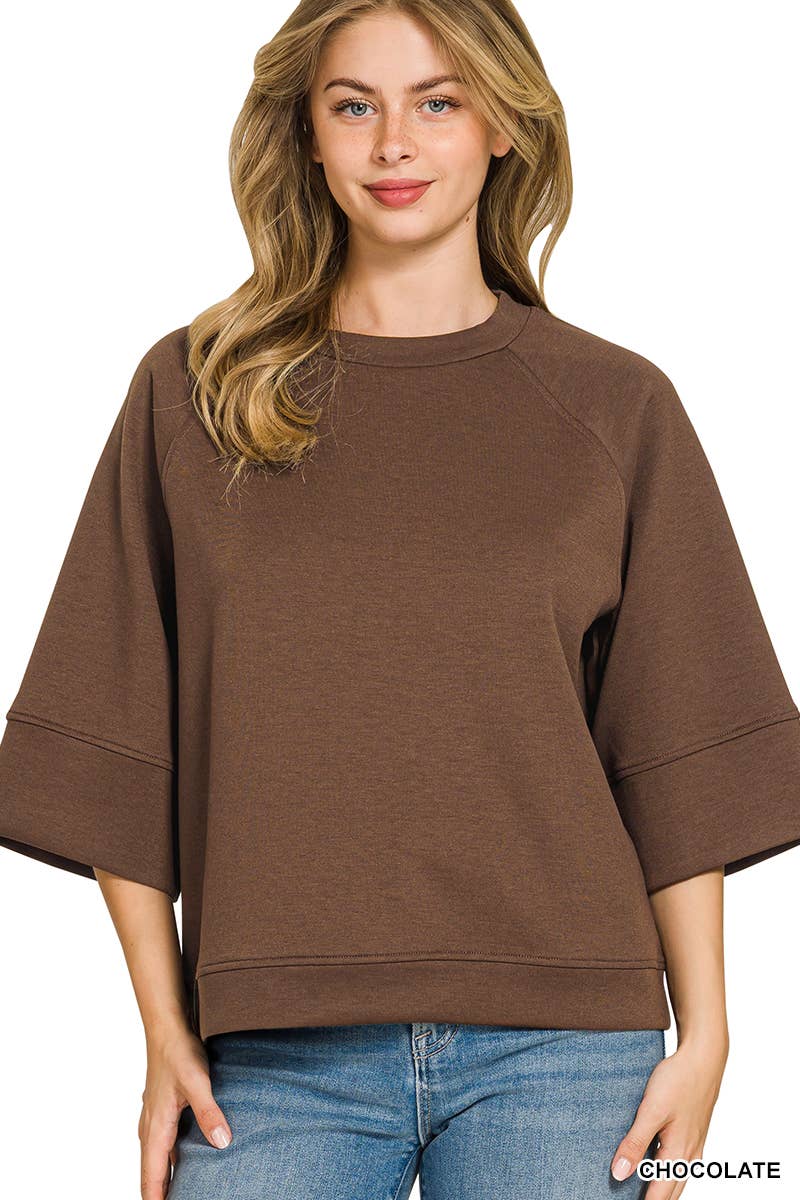 Scuba 3/4 Sleeve Pullover - Zenana