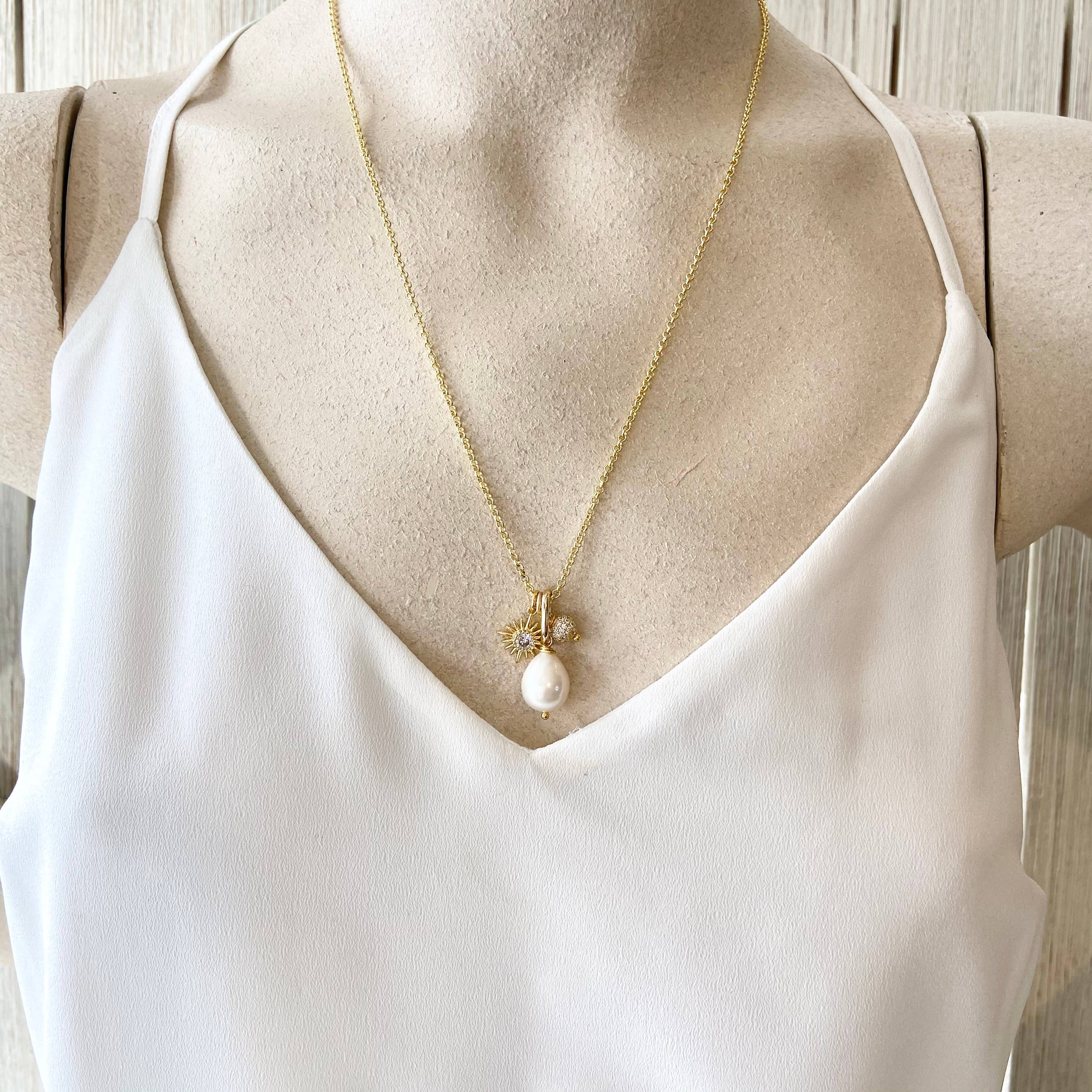 Pearl, Sun, Pave Necklace