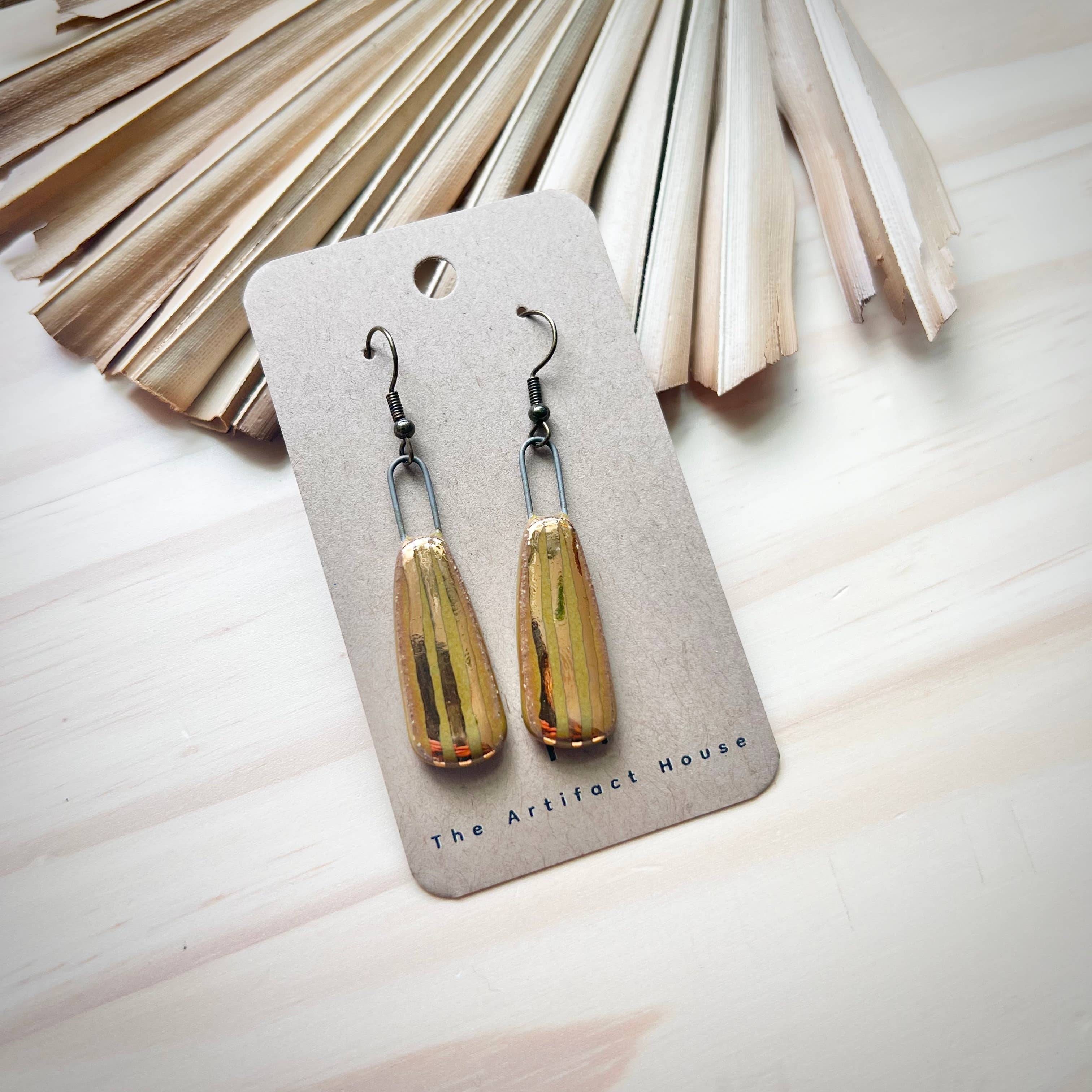 Olive & Gold Striped Earrings
