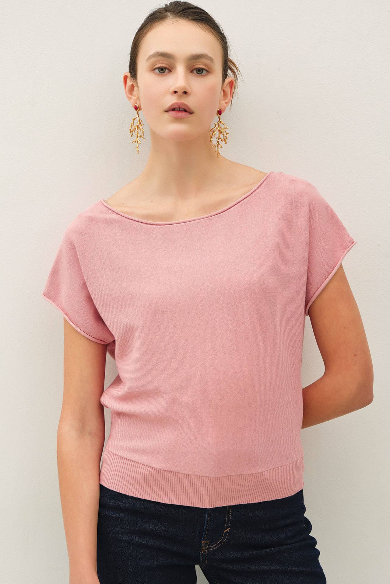 BOAT NECK CAP SLEEVE SWEATER