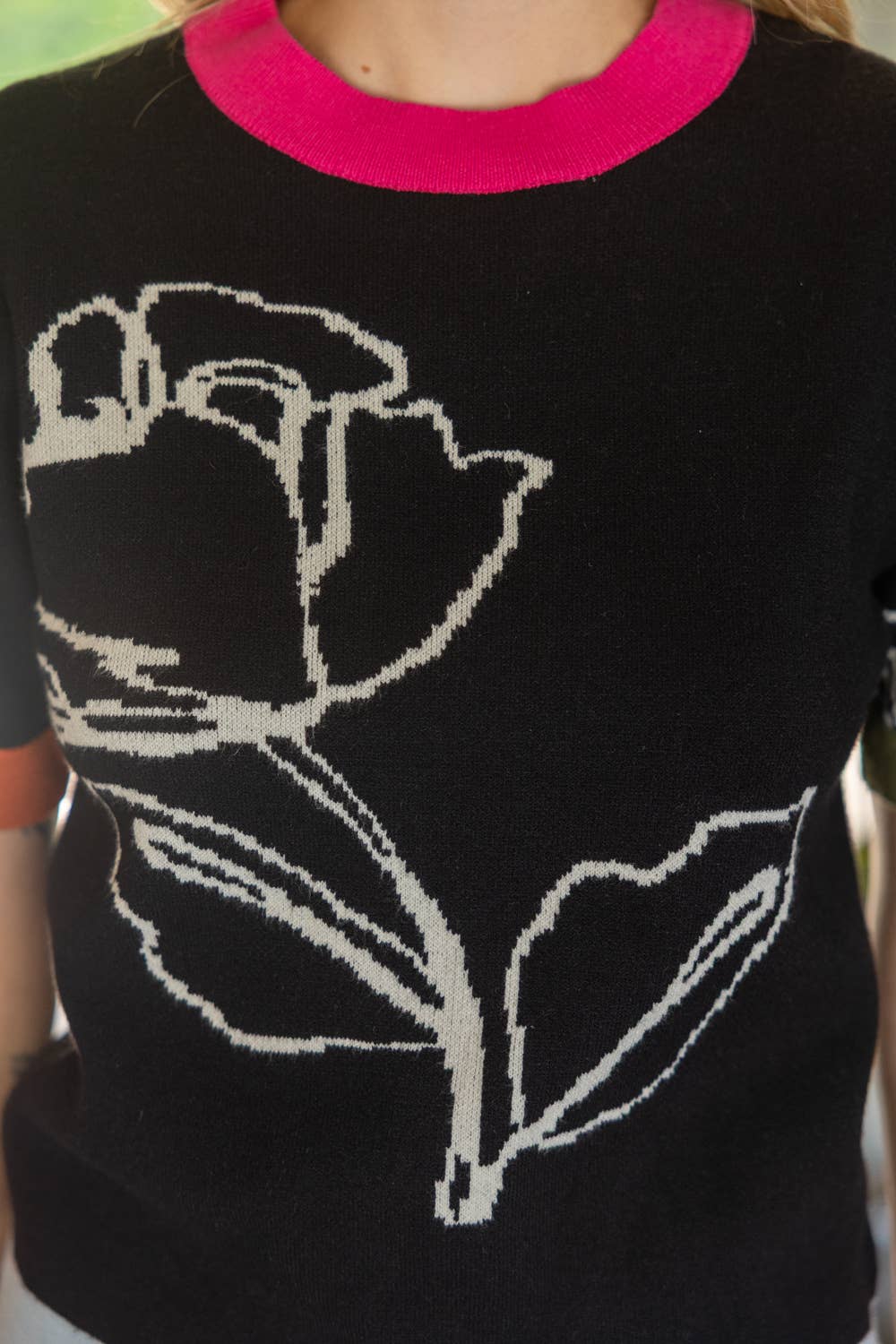 Color Band Floral Knit Top