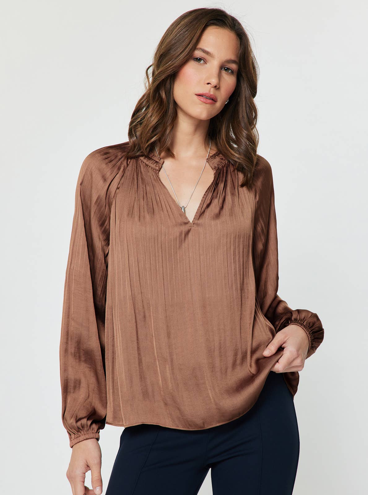 Pleated Long Sleeve Blouse