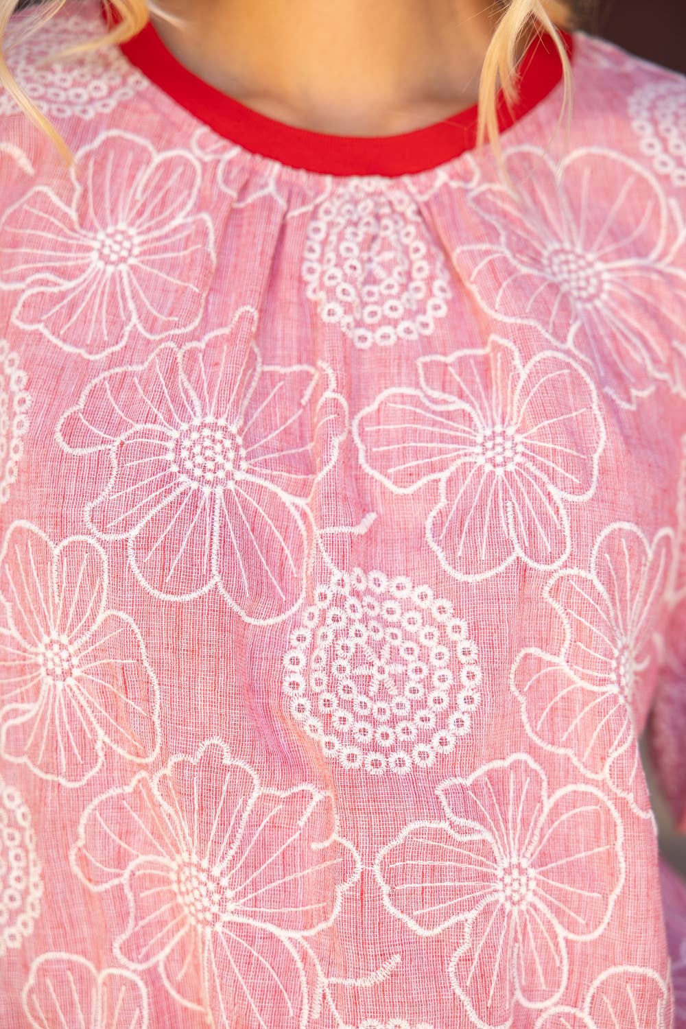 Accent Band Floral Embroidered Top
