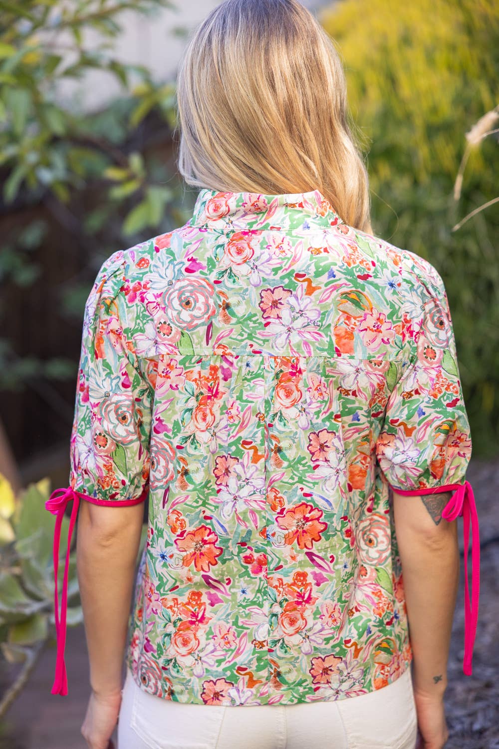 Contrast Placket Floral Top