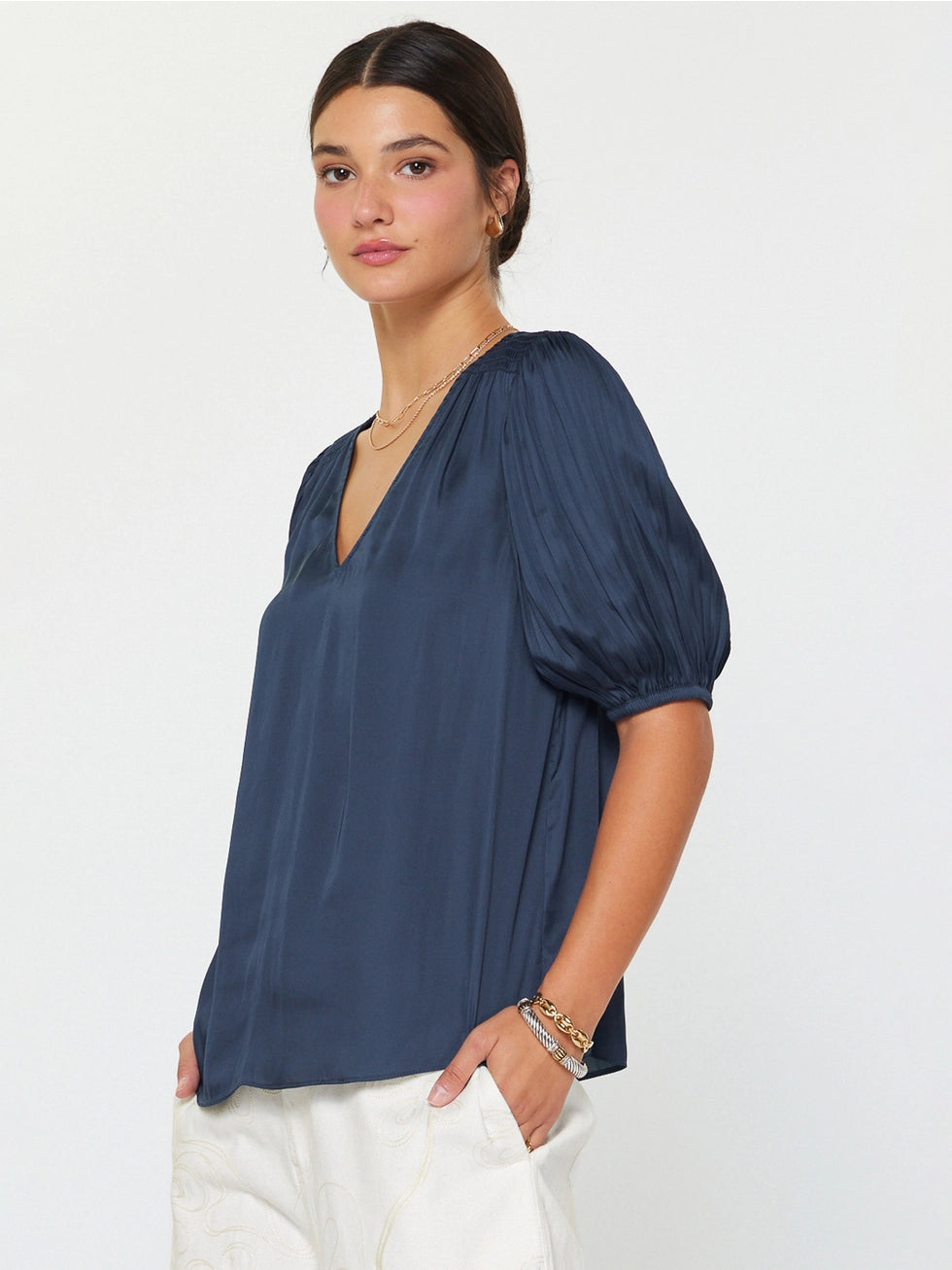 Puff Short Sleeve V-Neck Top