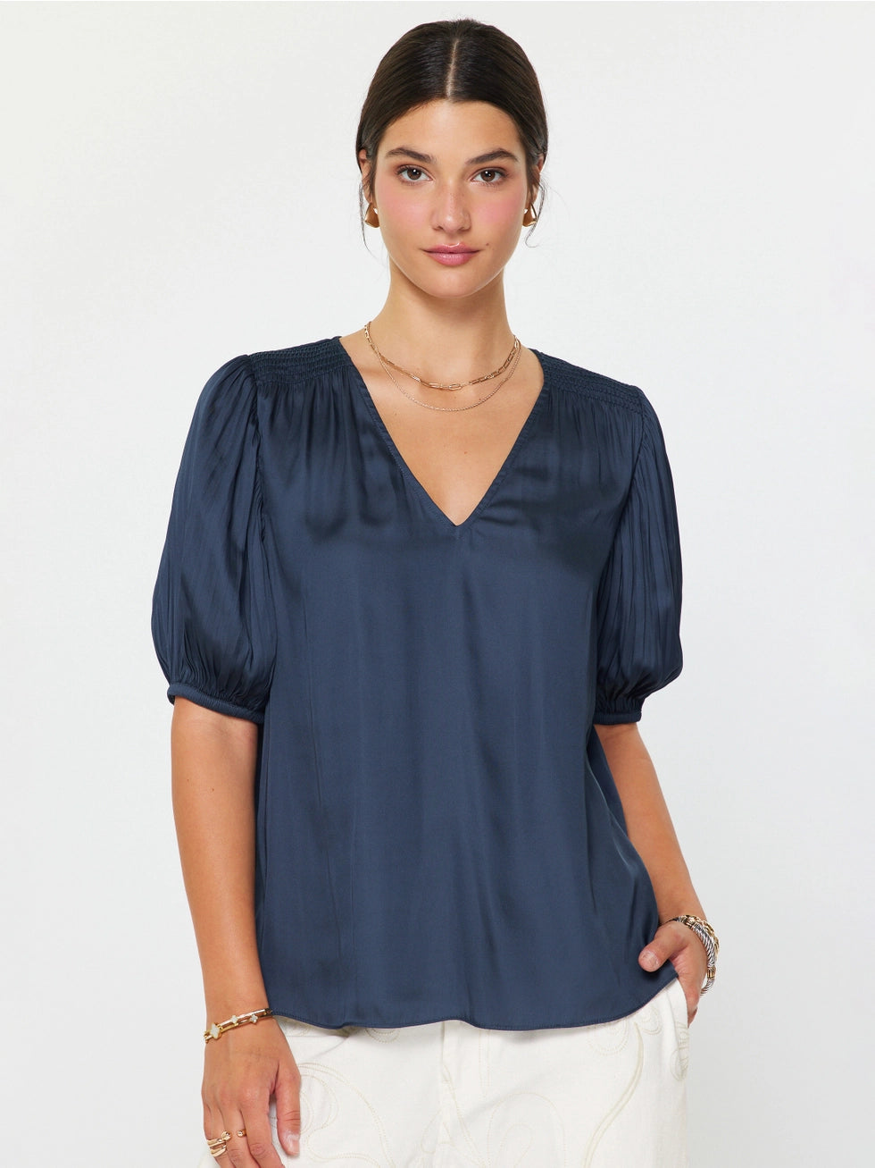 Puff Short Sleeve V-Neck Top