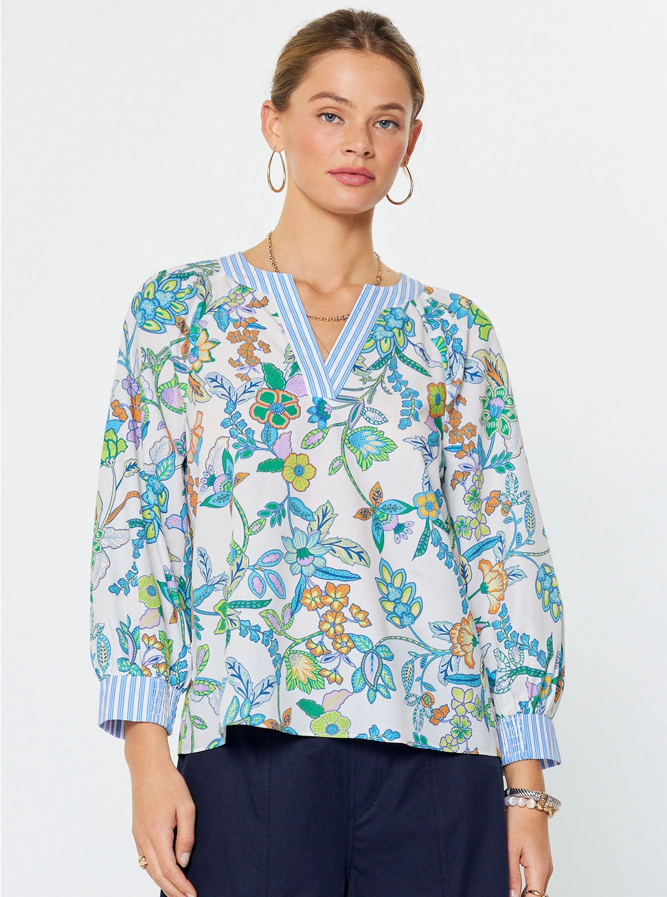 Stripe Accent Paisley Blouse