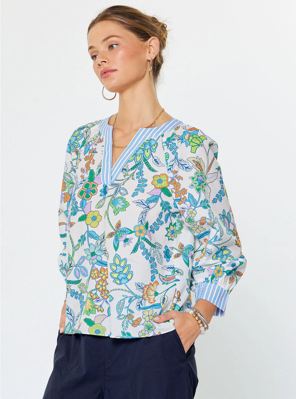 Stripe Accent Paisley Blouse