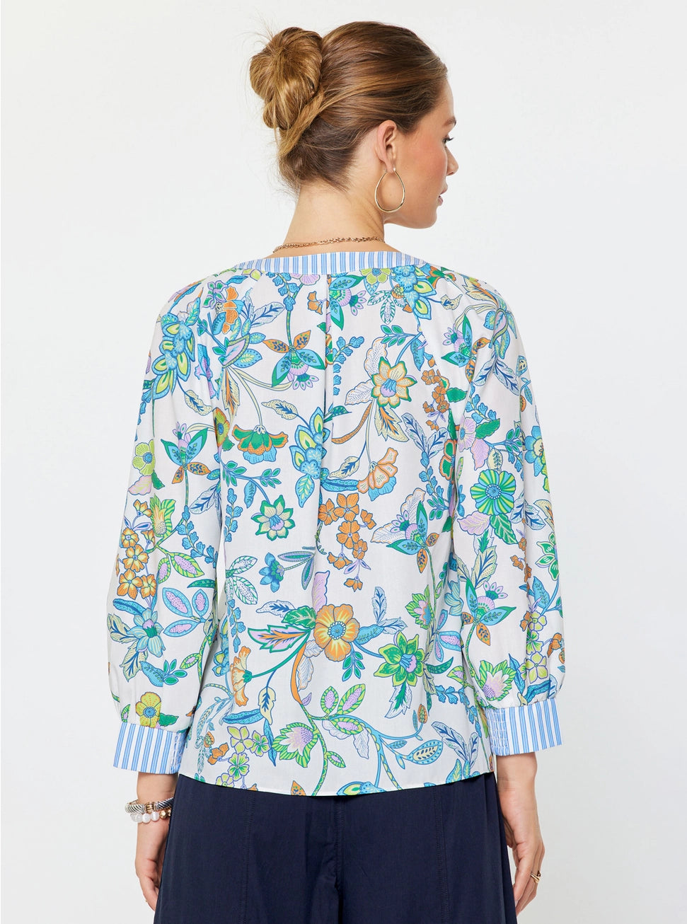 Stripe Accent Paisley Blouse