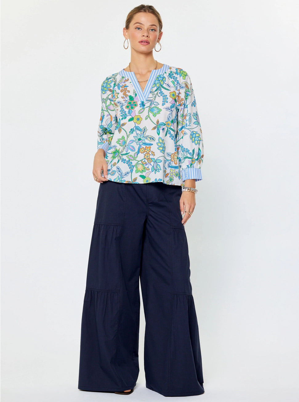 Stripe Accent Paisley Blouse