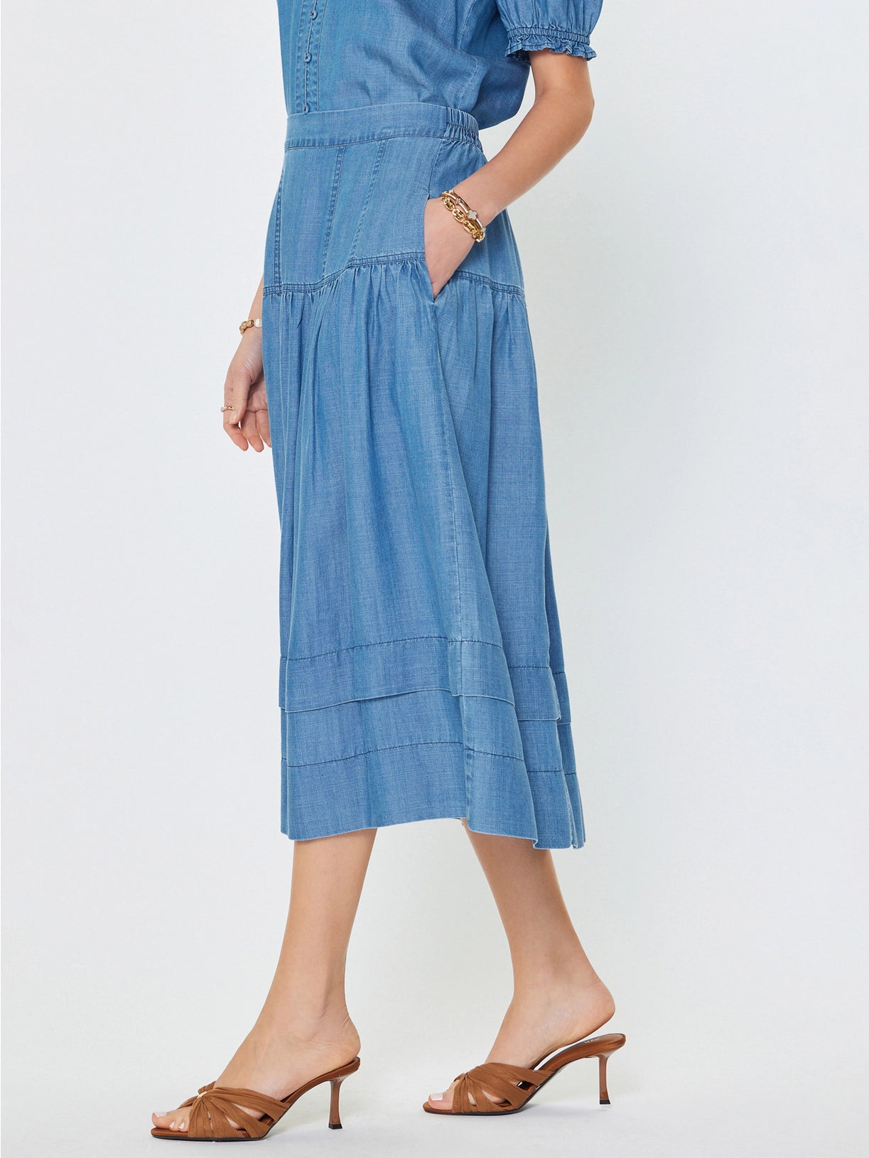 Chambray Tiered Skirt