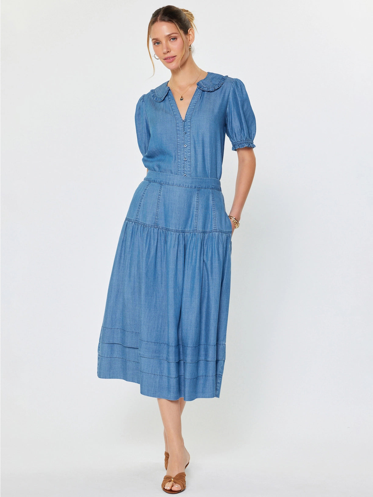 Chambray Tiered Skirt