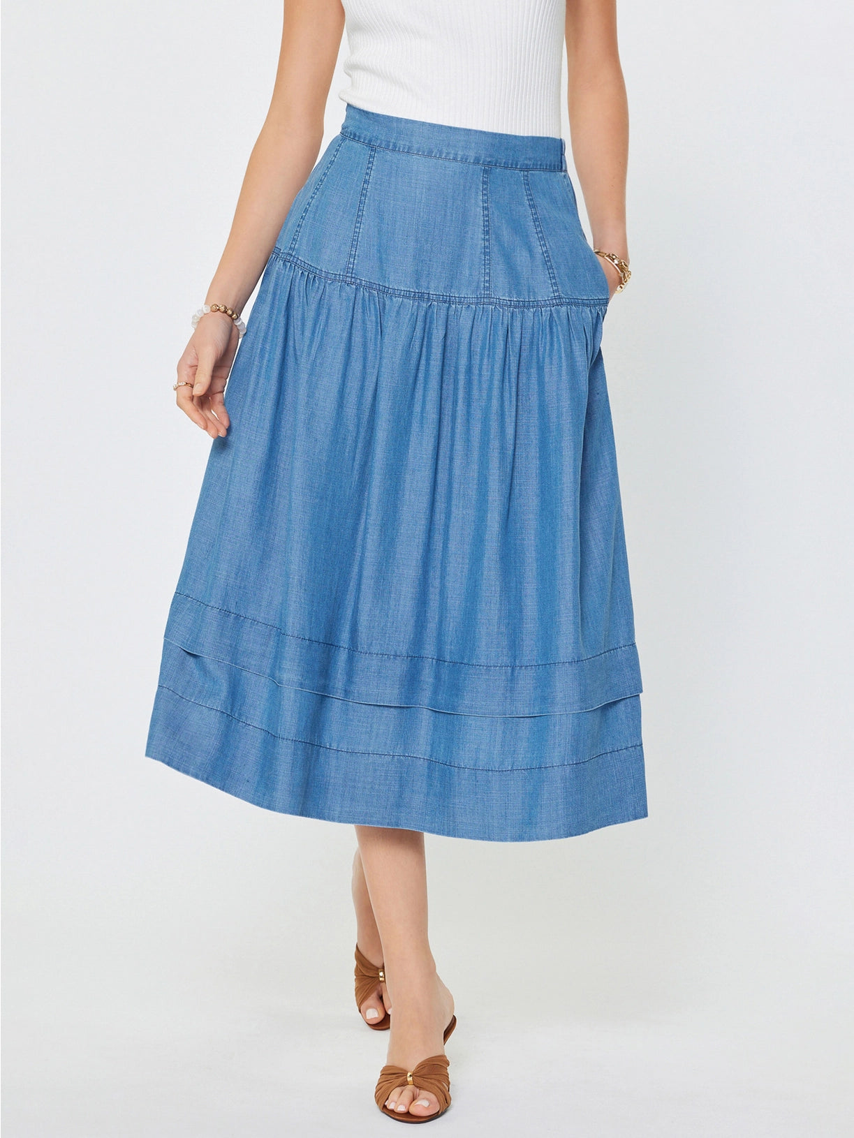 Chambray Tiered Skirt