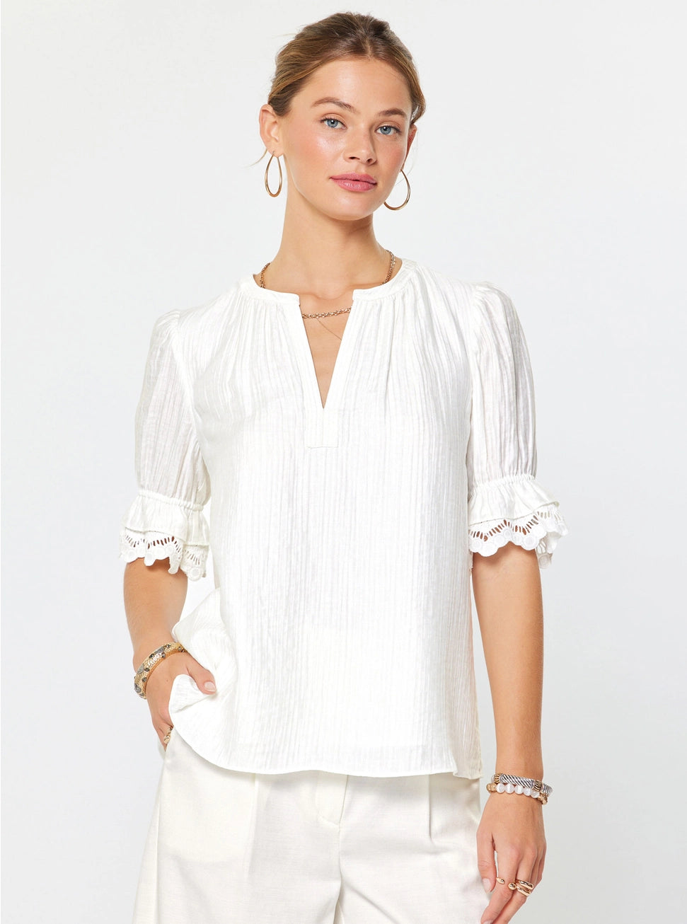 Lace Detail Crinkle Blouse