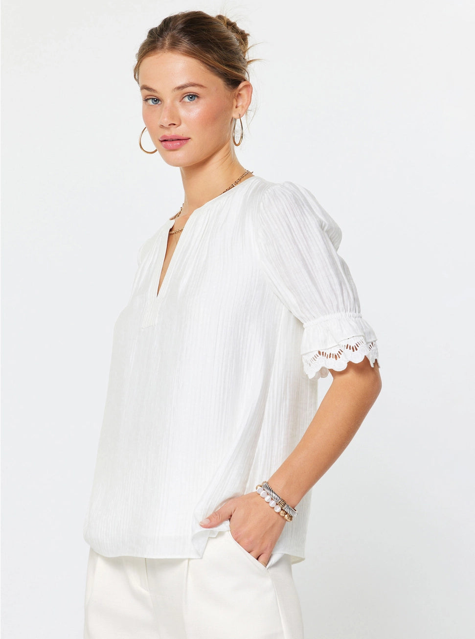 Lace Detail Crinkle Blouse