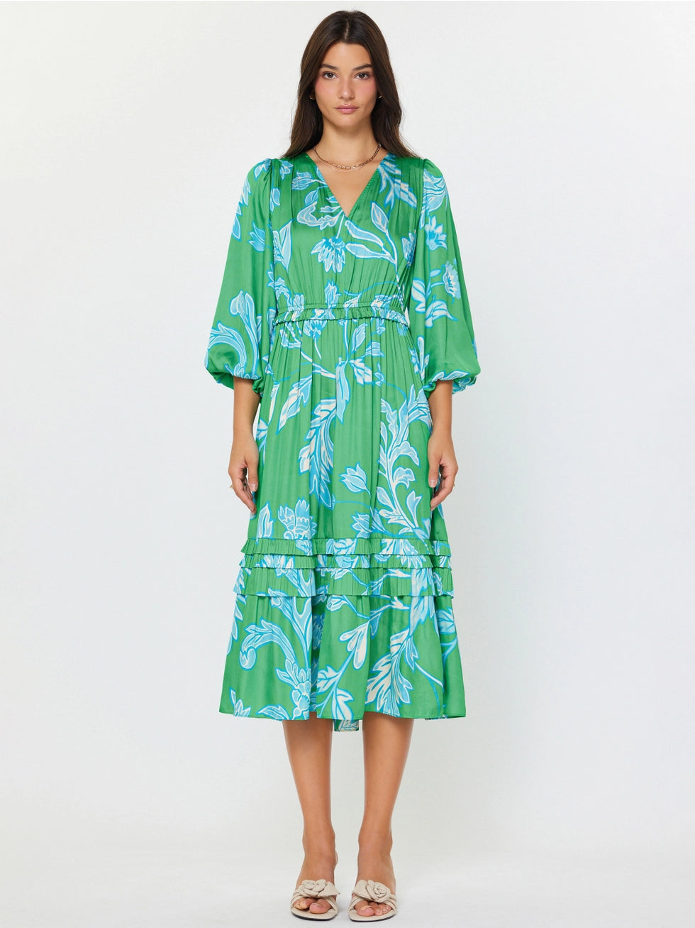 Botanical Print Midi Dress