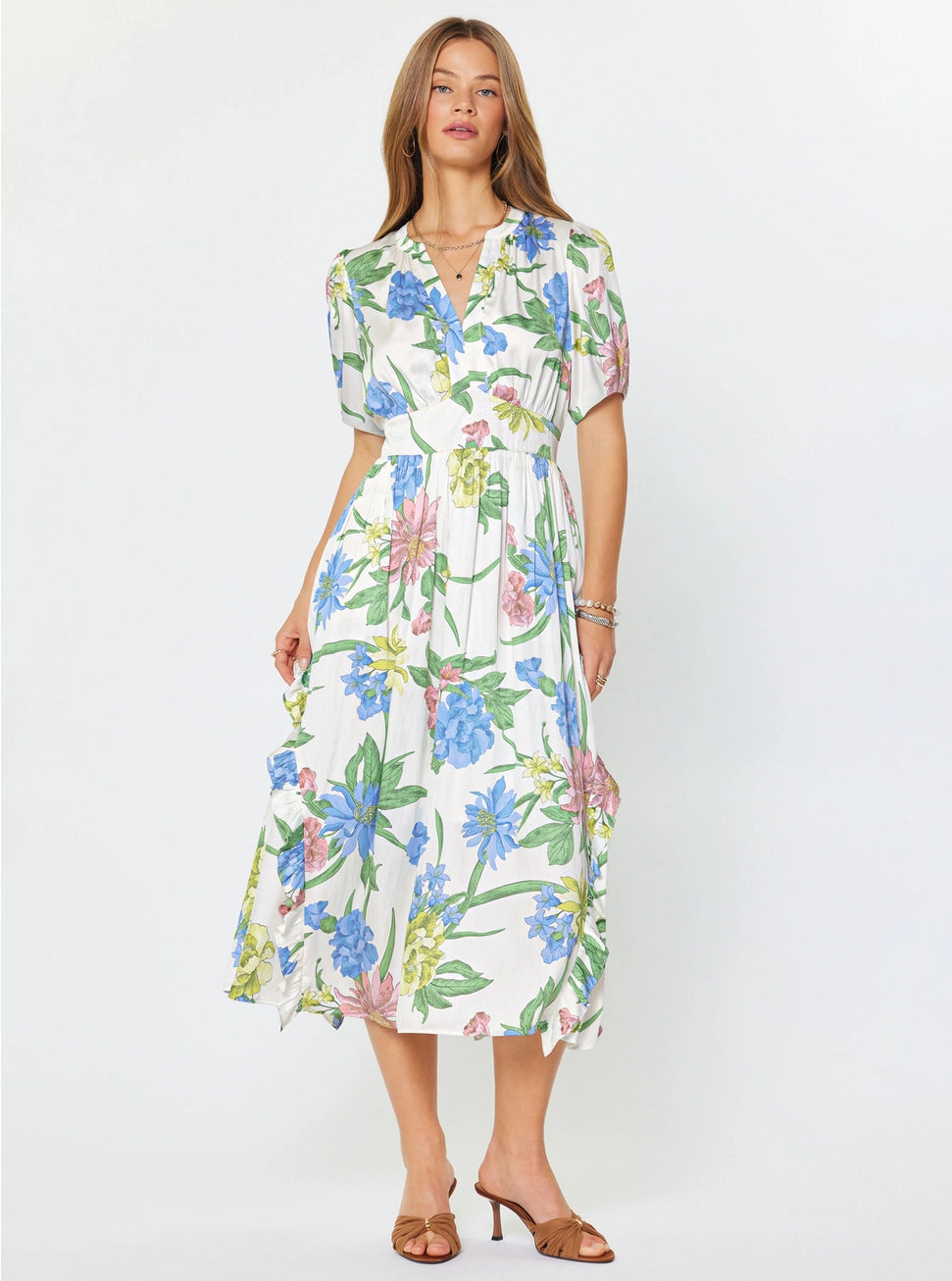 Smock Waist Floral Midi Dress