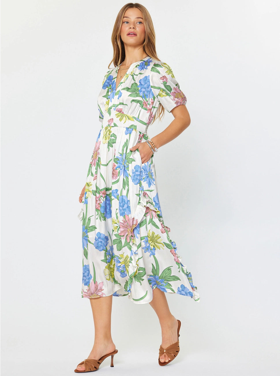 Smock Waist Floral Midi Dress