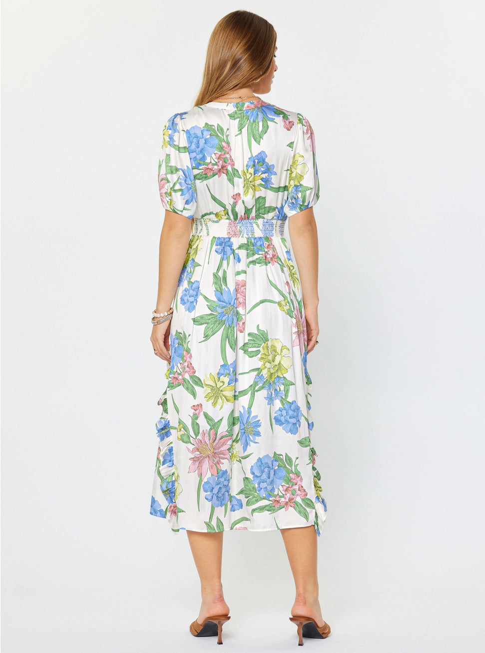 Smock Waist Floral Midi Dress